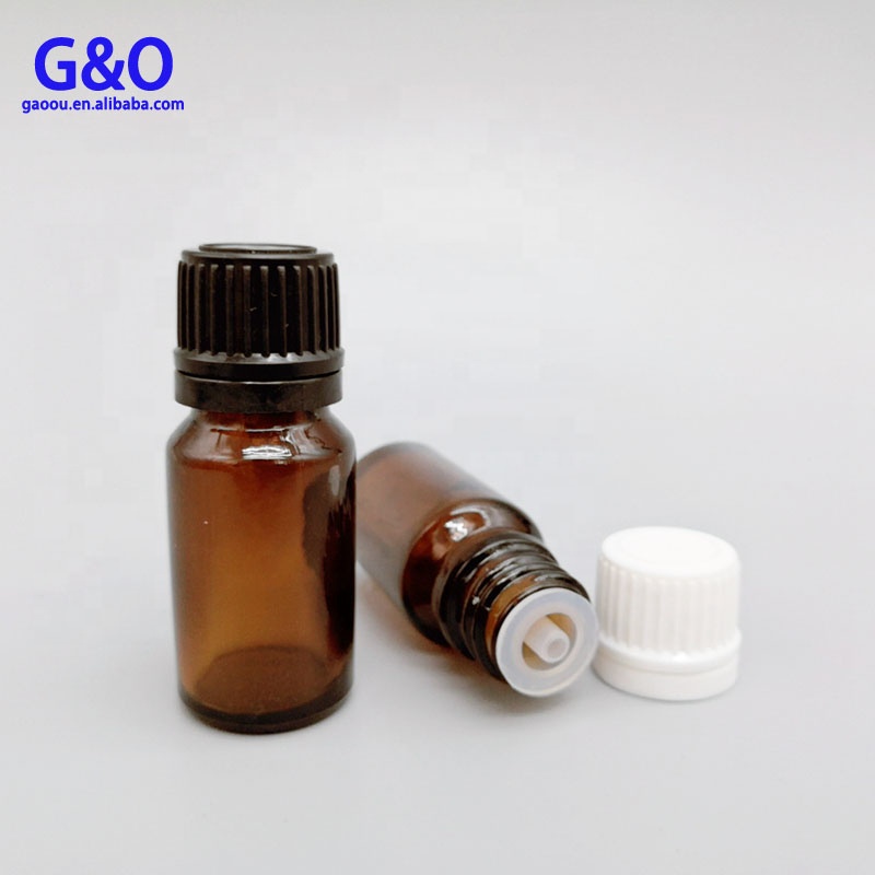 Aromatherapy oil bottle 10 ml glass dropper vial amber with gold caps