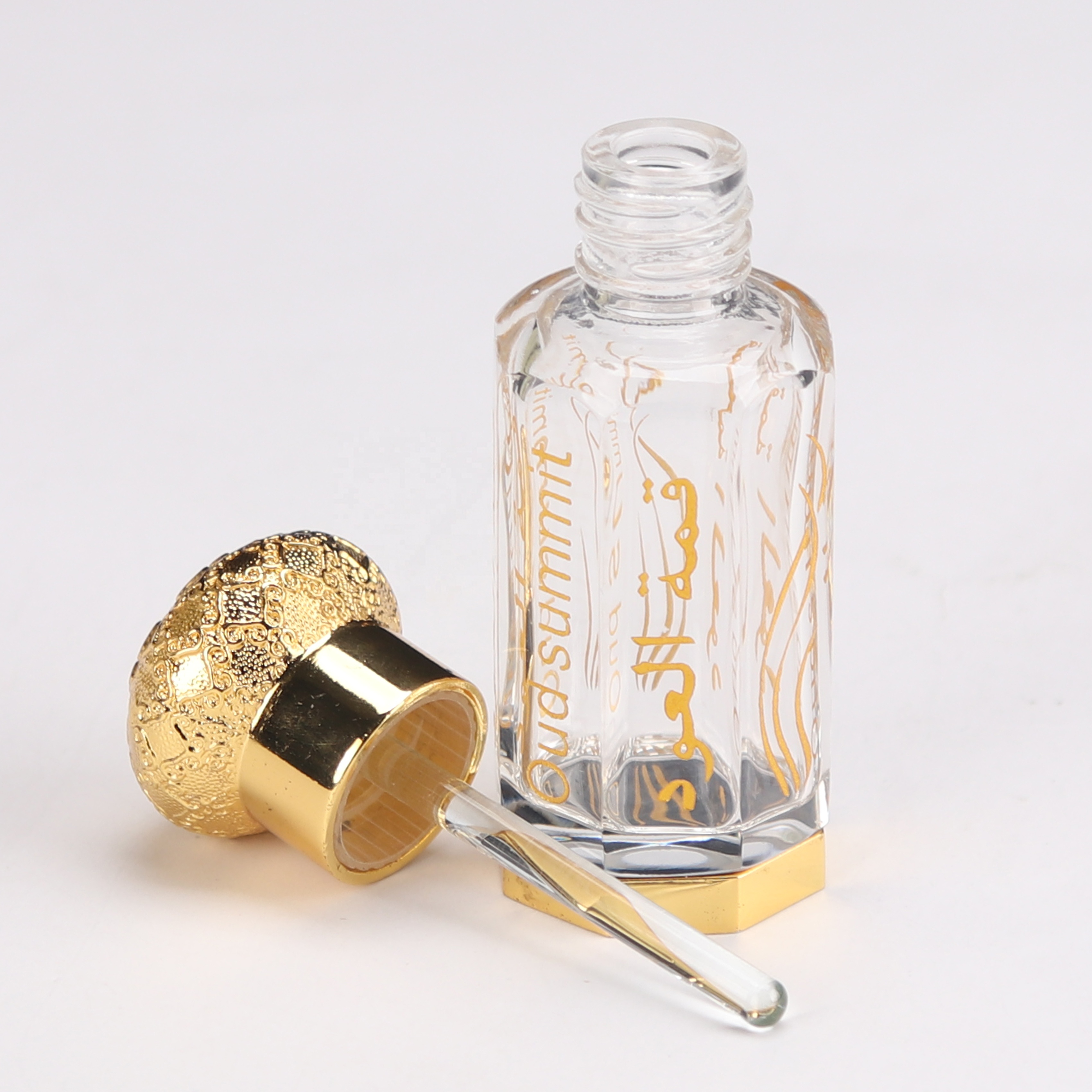 Attar Custom Gold Engraving 3ml 6ml 12ml Crystal Glass Perfume bottles with gold cap