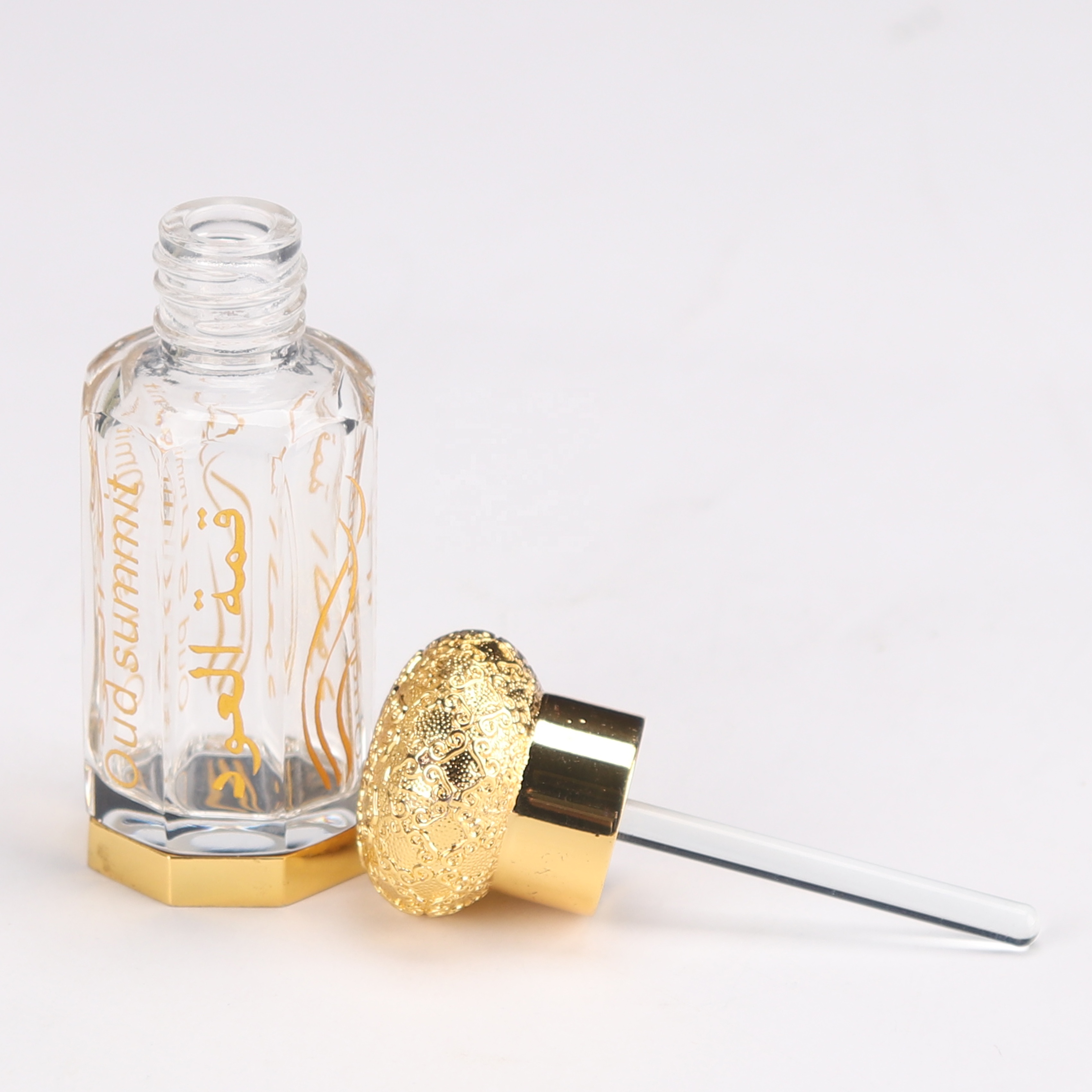 Attar Custom Gold Engraving 3ml 6ml 12ml Crystal Glass Perfume bottles with gold cap