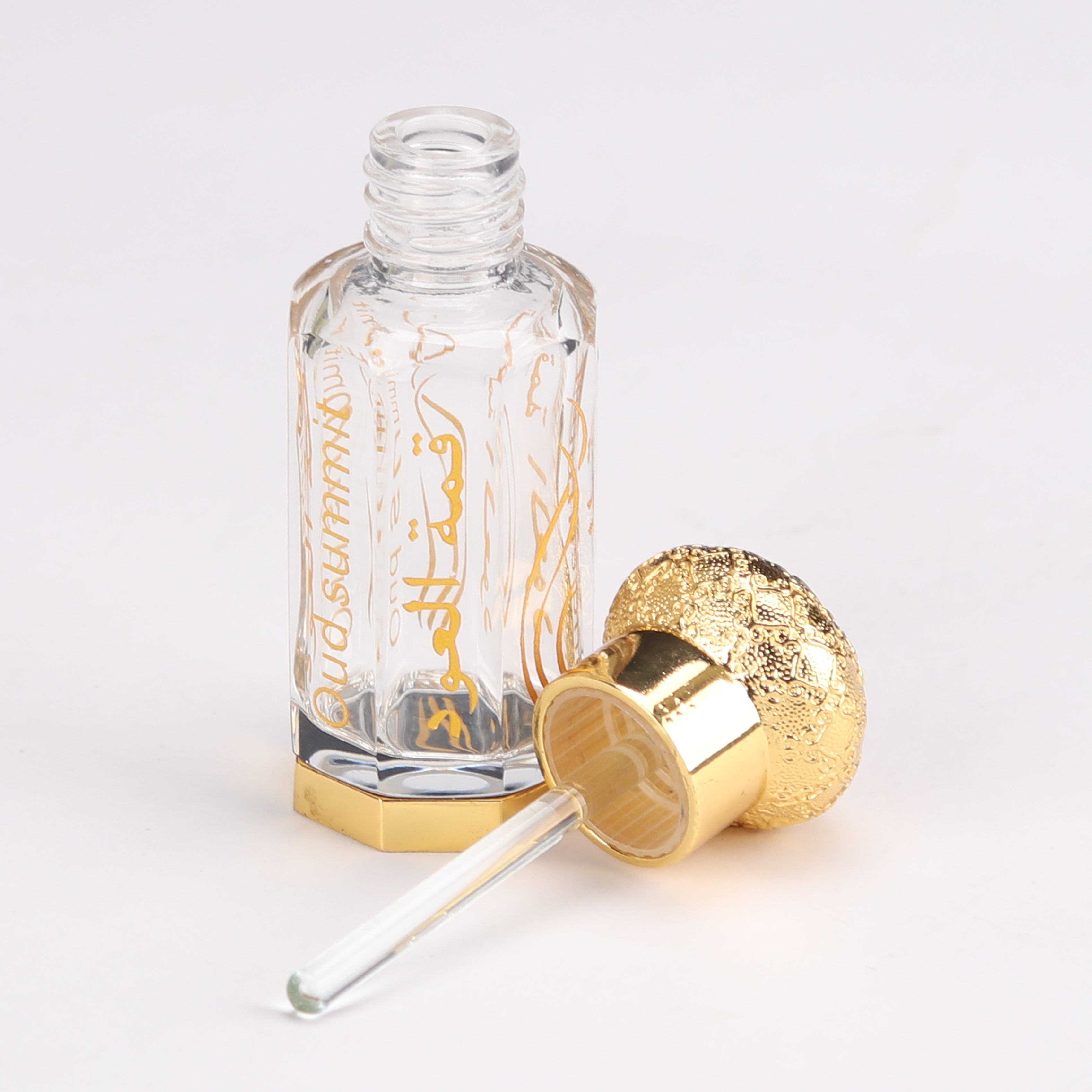 Attar Custom Gold Engraving 3ml 6ml 12ml Crystal Glass Perfume bottles with gold cap