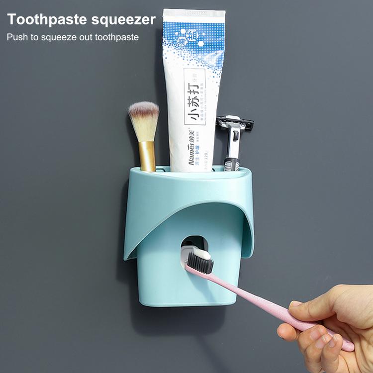 Automatic toothpaste squeezing device set free punching wall hanging cup toothbrush rack bathroom products