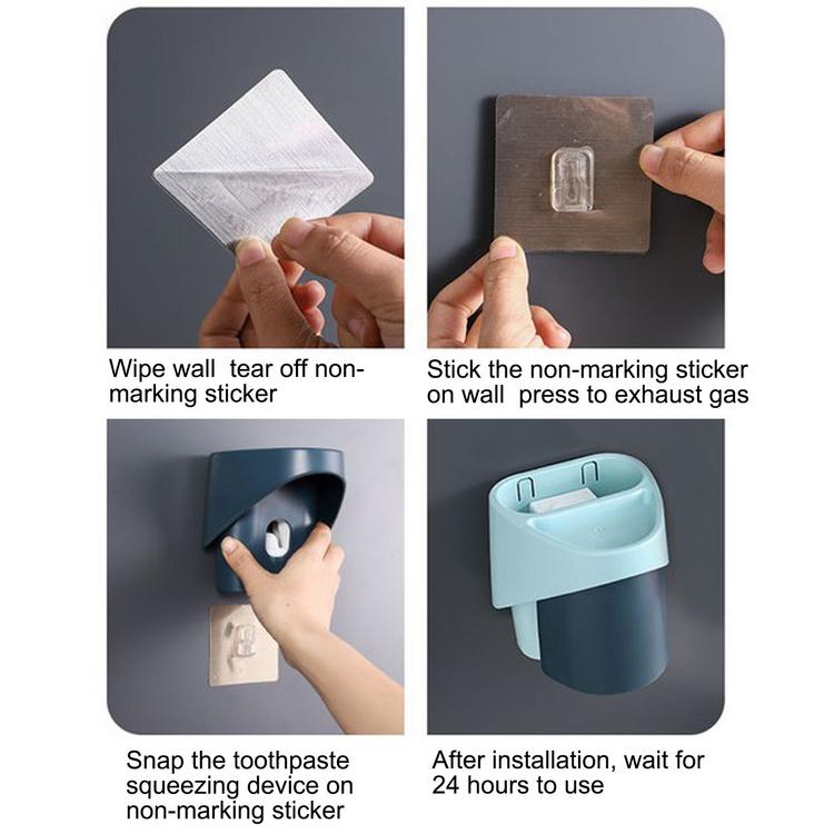 Automatic toothpaste squeezing device set free punching wall hanging cup toothbrush rack bathroom products