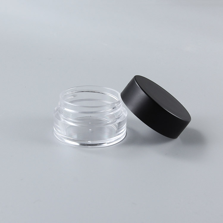 Available luxury PS 5ML Tiny Plastic Transparent Cosmetic Jars with matt finish cap