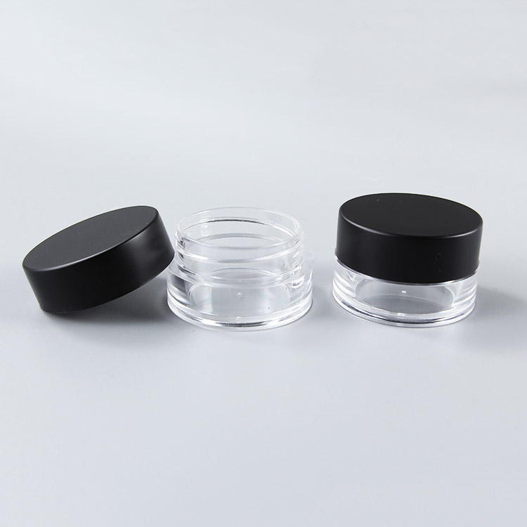 Available luxury PS 5ML Tiny Plastic Transparent Cosmetic Jars with matt finish cap