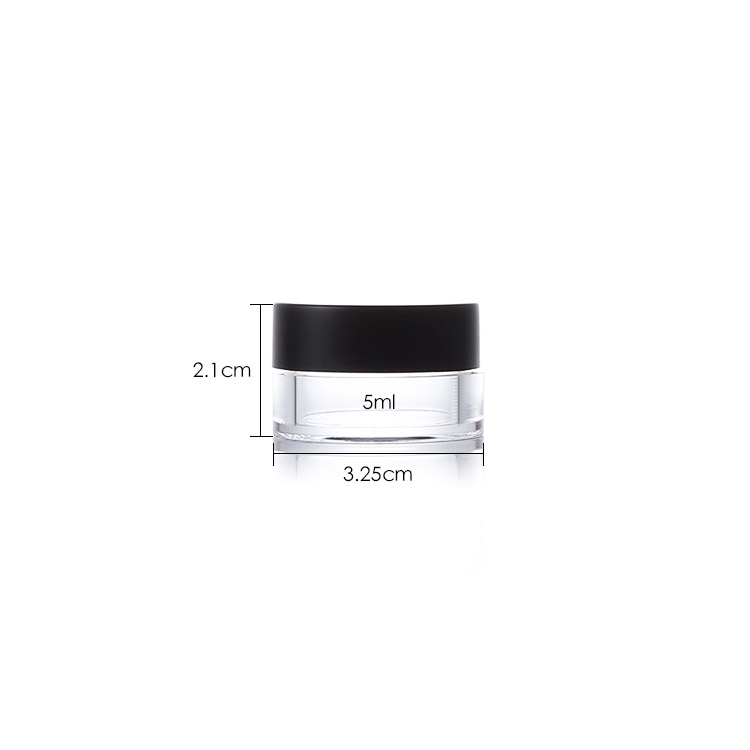 Available luxury PS 5ML Tiny Plastic Transparent Cosmetic Jars with matt finish cap