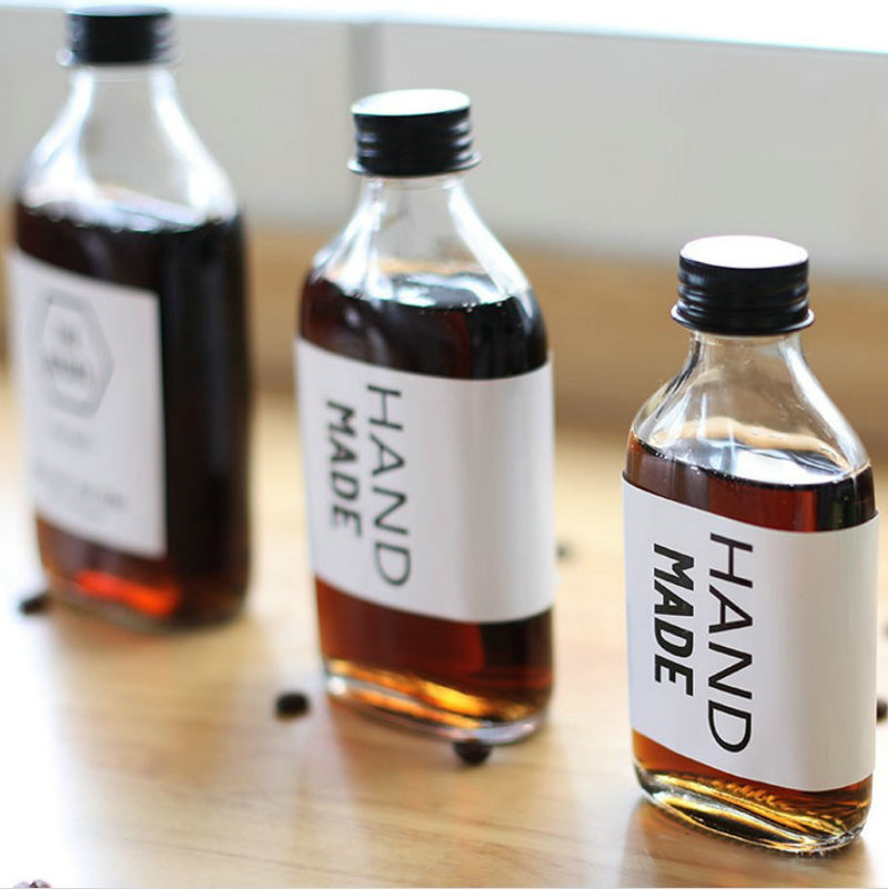Avertan Eco-friendly Flask bottle 200ml flat glass cold brew coffee juice bottles with aluminium cap