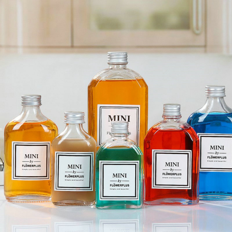 Avertan Logo printing 100ml 200ml 250ml 350ml Flat pocket Coffee Juice Glass Bottle Milk Cold