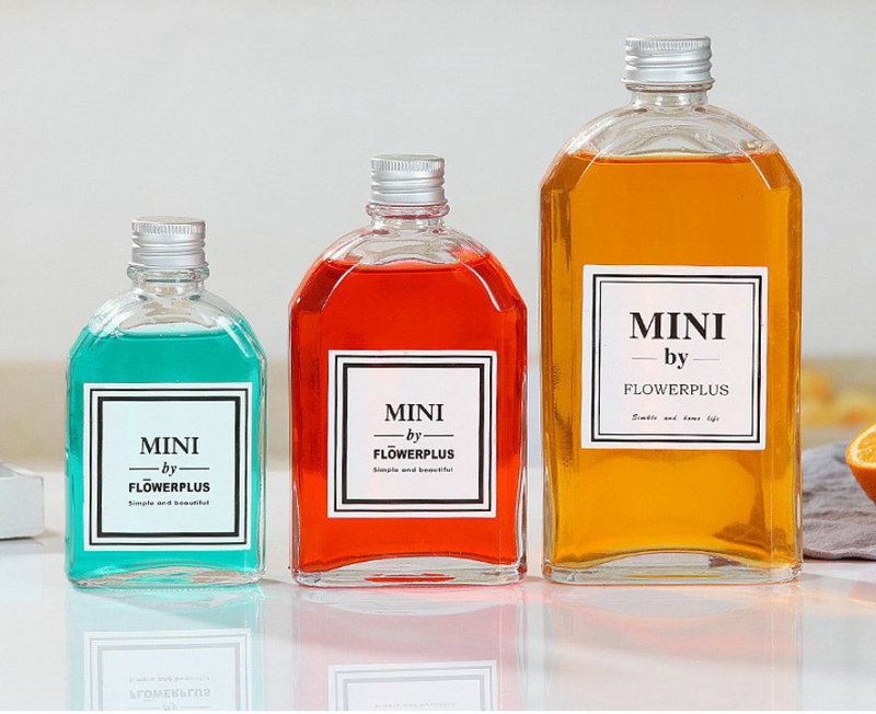 Avertan Logo printing 100ml 200ml 250ml 350ml Flat pocket Coffee Juice Glass Bottle Milk Cold