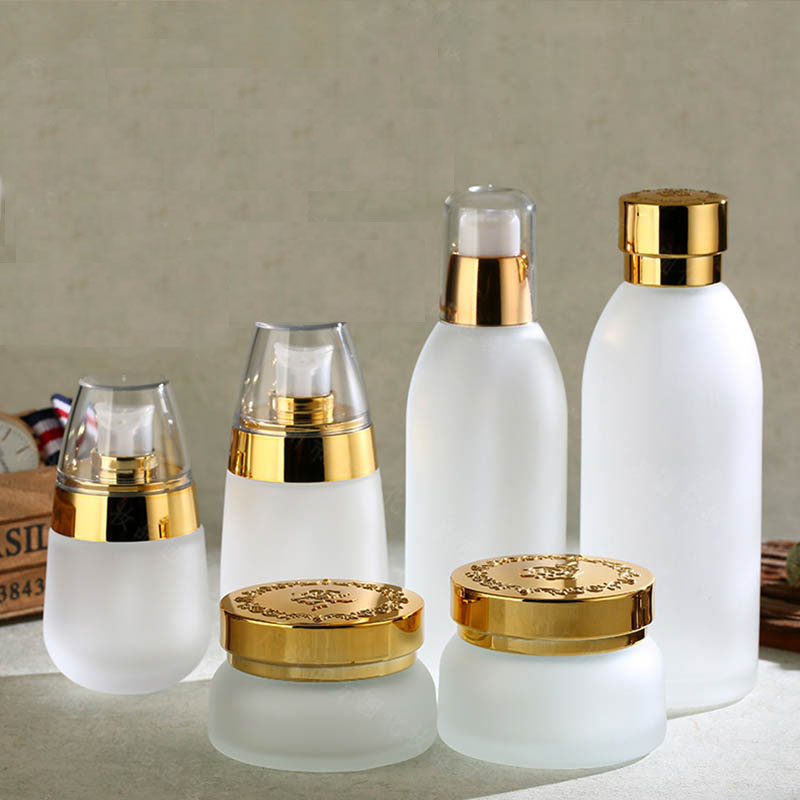 Avertan Packaging green glass cosmetic jar set empty cream jar Cosmetics essential oil glass bottle
