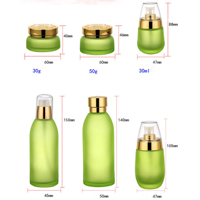 Avertan Packaging green glass cosmetic jar set empty cream jar Cosmetics essential oil glass bottle