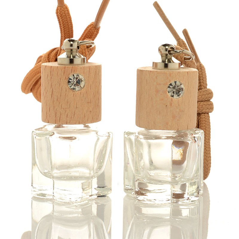 Avertan Wooden Cap Glass Bottle 5ml 6ml flower Shape Car Vent Air Freshener Diffuser Perfume Hanging Bottles Empty