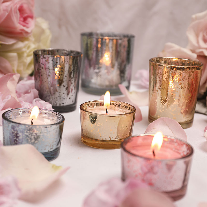 Avertan Xuzhu  wholesale 30ml Christmas Multi size custom color Gold/silver mercury speckled pillar Glass Candle jar