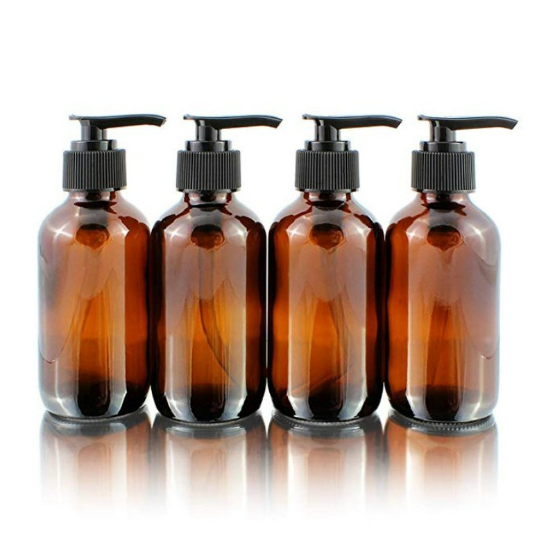 Avertan amber frosted 8oz 250ml 300ml 500ml pet round glass boston bottle with lid for shampoo