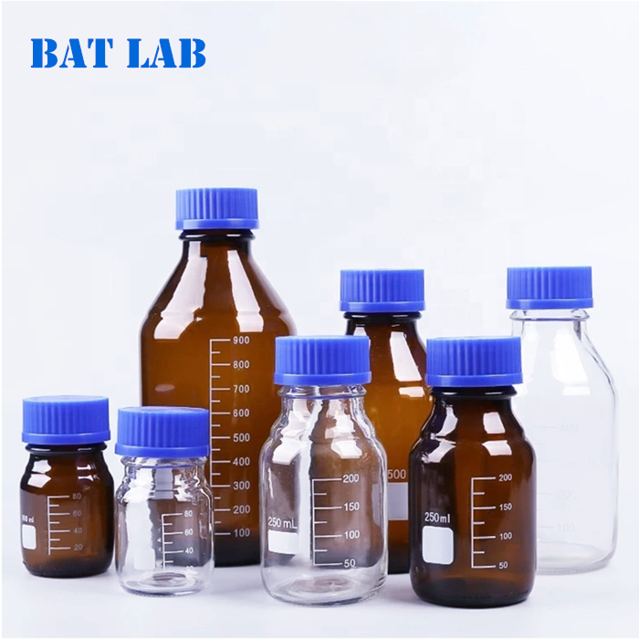 BAT LAB wholesale 100ml 250ml 500ml 1000ml clear/amber glass reagent bottle with blue pp screw cap