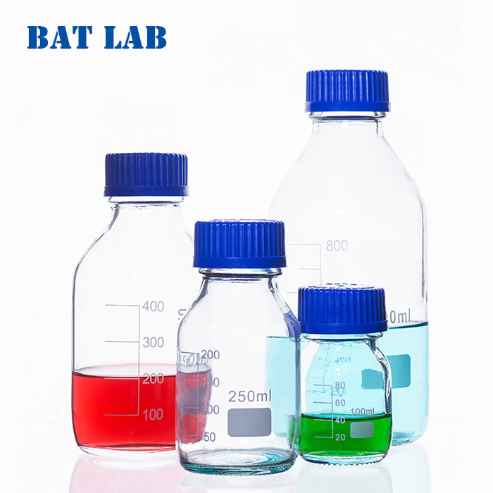BAT LAB wholesale 100ml 250ml 500ml 1000ml clear/amber glass reagent bottle with blue pp screw cap