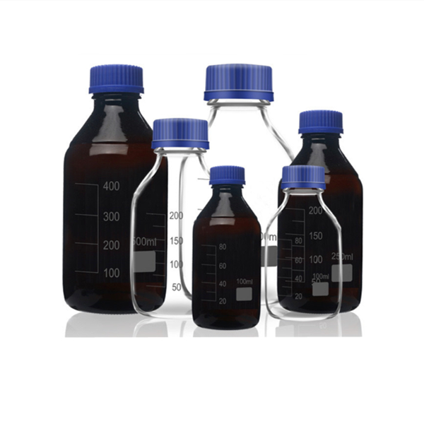 BAT LAB wholesale 100ml 250ml 500ml 1000ml clear/amber glass reagent bottle with blue pp screw cap