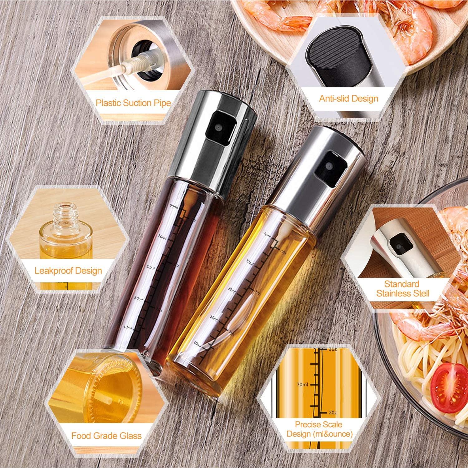 BBQ Baking Roasting Frying Oil Vinegar Dispenser Bottle with Measurements Oil Spray Glass Bottles