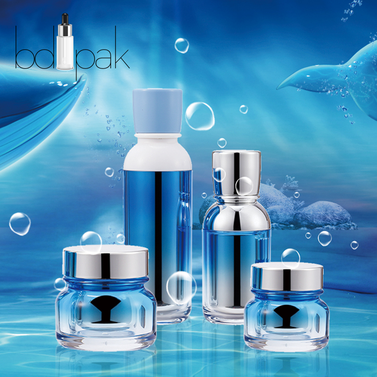 BDPAK Cosmetic Packaging For Skin 15ml 50ml Blue PP Classical Jar With Silver Chromed Cap