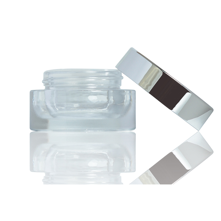 BDPAK New Design 50ml Empty Transparent Glass Cosmetic Cream Jar Silver Foil Stamping PET Cap For Cosmetic Skin Care Packaging