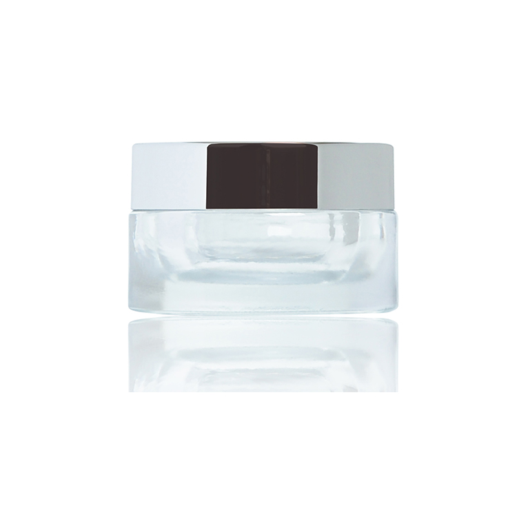 BDPAK New Design 50ml Empty Transparent Glass Cosmetic Cream Jar Silver Foil Stamping PET Cap For Cosmetic Skin Care Packaging