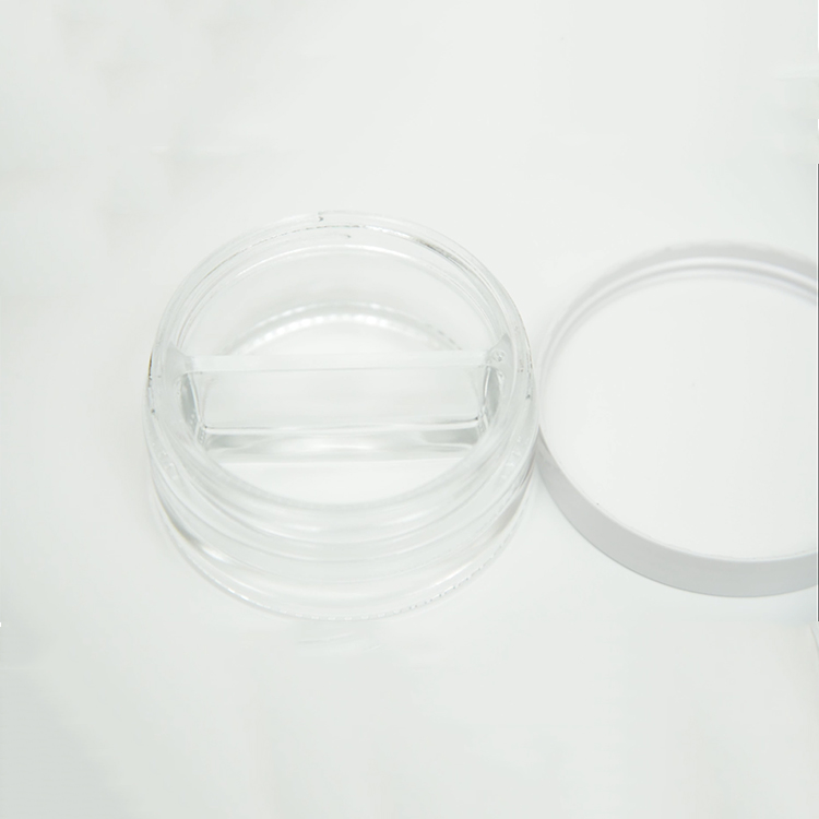 BDPAK New Design 50ml Empty Transparent Glass Cosmetic Cream Jar Silver Foil Stamping PET Cap For Cosmetic Skin Care Packaging