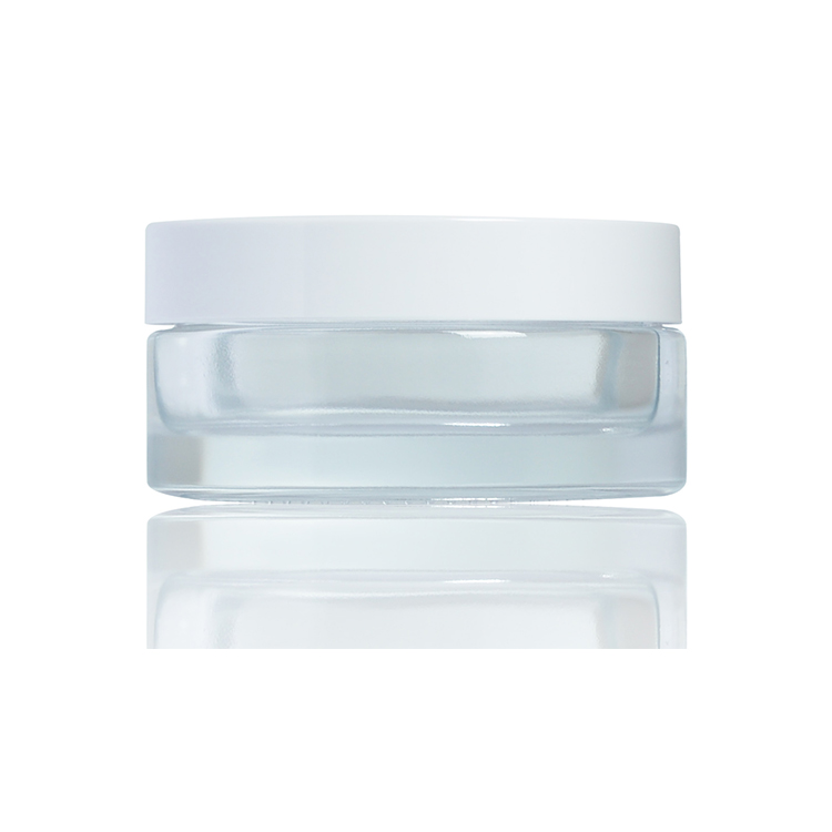 BDPAK New Design 50ml Empty Transparent Glass Cosmetic Cream Jar Silver Foil Stamping PET Cap For Cosmetic Skin Care Packaging