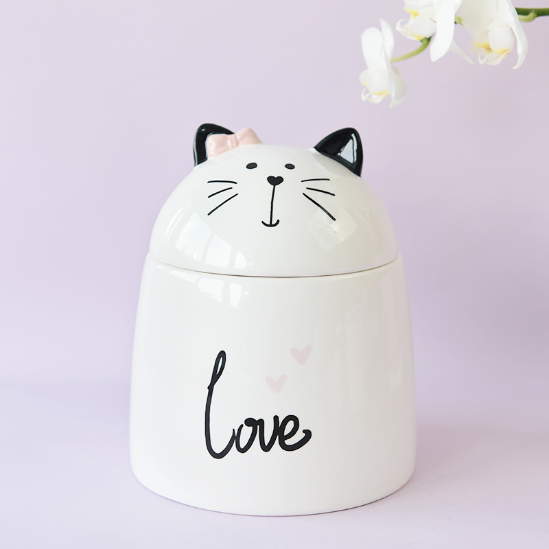 BON WILL MEOW CAT Fine Stoneware Ceramic Cookie Jar with Lid Deco by Pink Bow