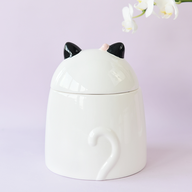 BON WILL MEOW CAT Fine Stoneware Ceramic Cookie Jar with Lid Deco by Pink Bow