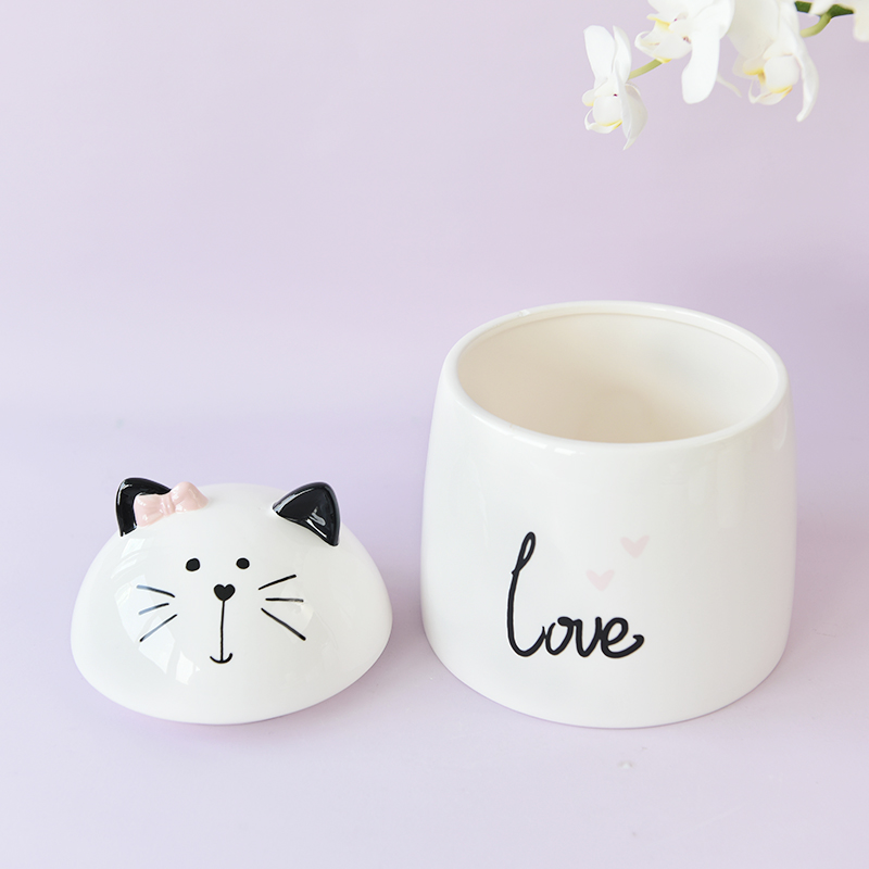 BON WILL MEOW CAT Fine Stoneware Ceramic Cookie Jar with Lid Deco by Pink Bow