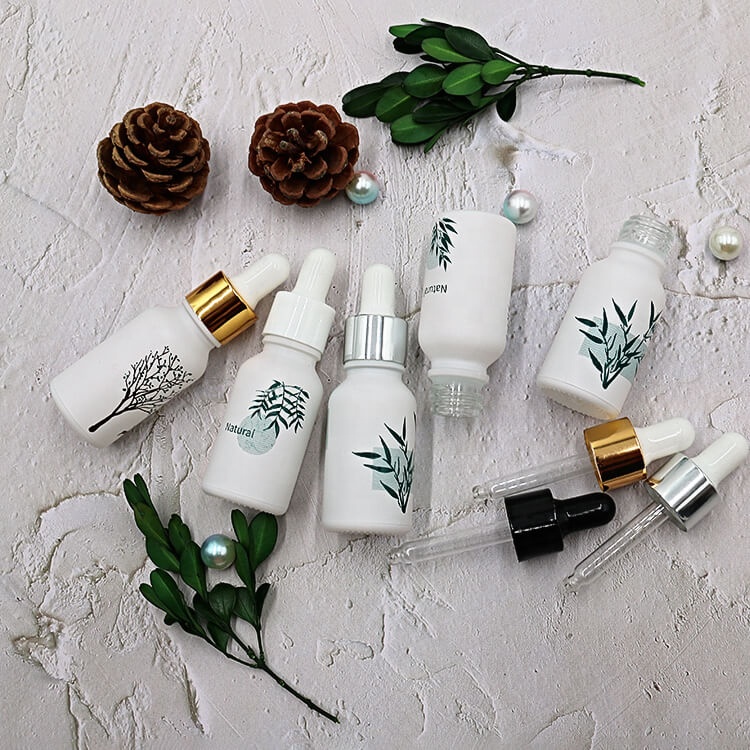 BOTANICAL 15ml Essential Oil Matte White Glass Dropper Bottle