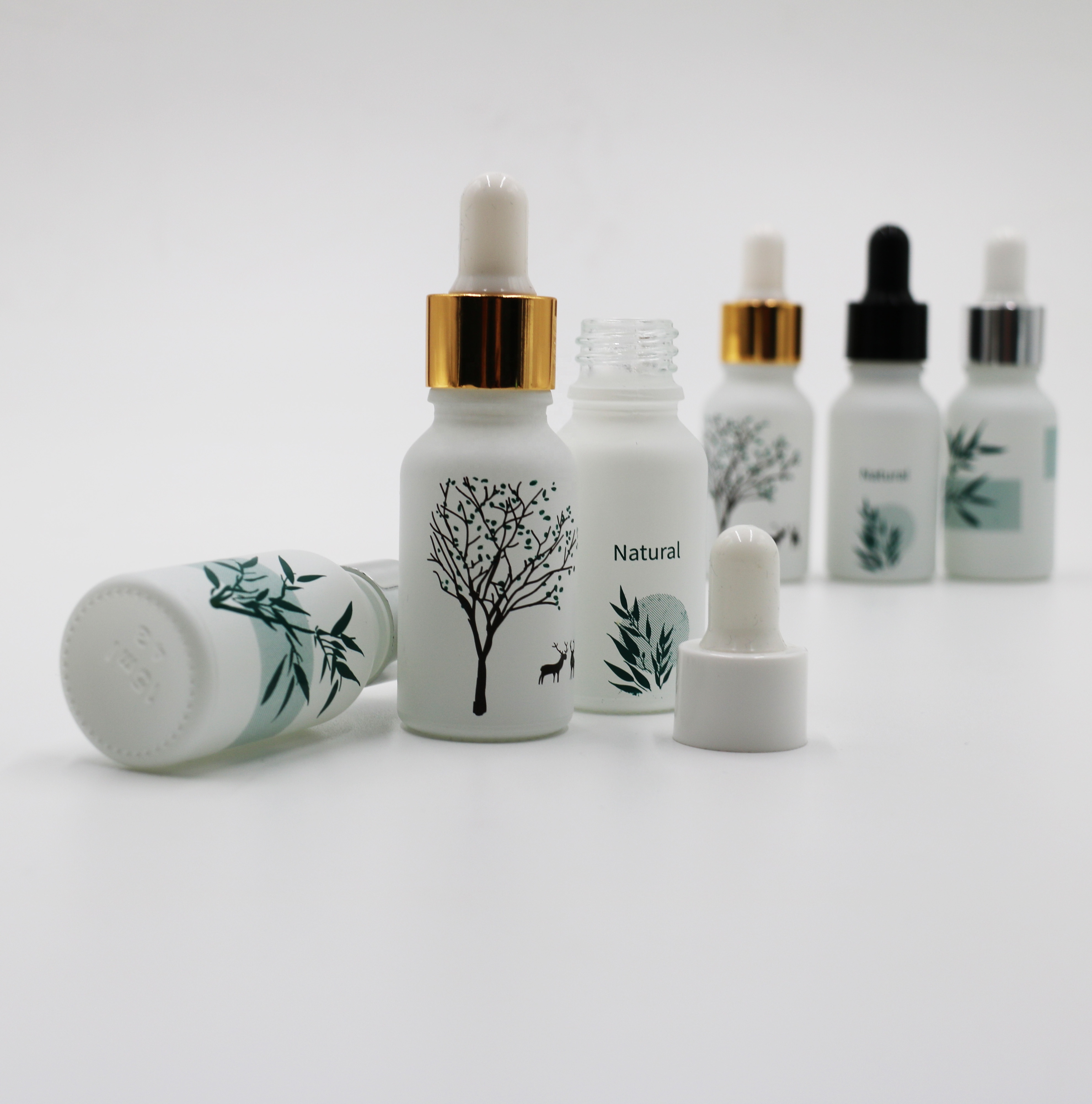 BOTANICAL 15ml Essential Oil Matte White Glass Dropper Bottle
