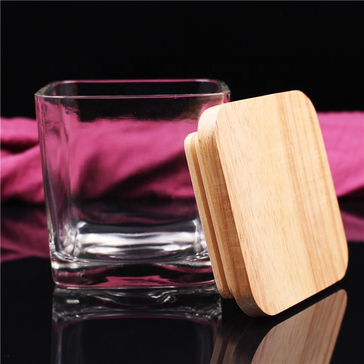 BOYE home decorative luxury soy wax square glass candle holder jars with wood lid