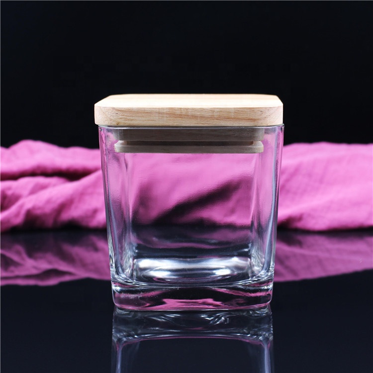BOYE home decorative luxury soy wax square glass candle holder jars with wood lid