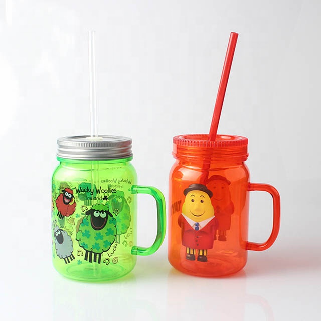 BPA Free Gradient Mason Jar of Milk Tea Cup Classic Insulated Tumbler Kettle Metal Cover with a Straw