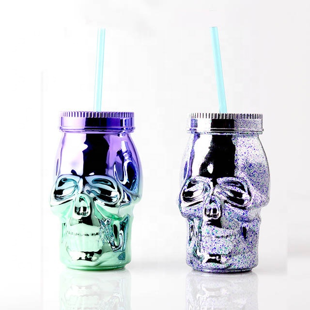 BPA Free Gradient Mason Jar of Milk Tea Cup Classic Insulated Tumbler Kettle Metal Cover with a Straw