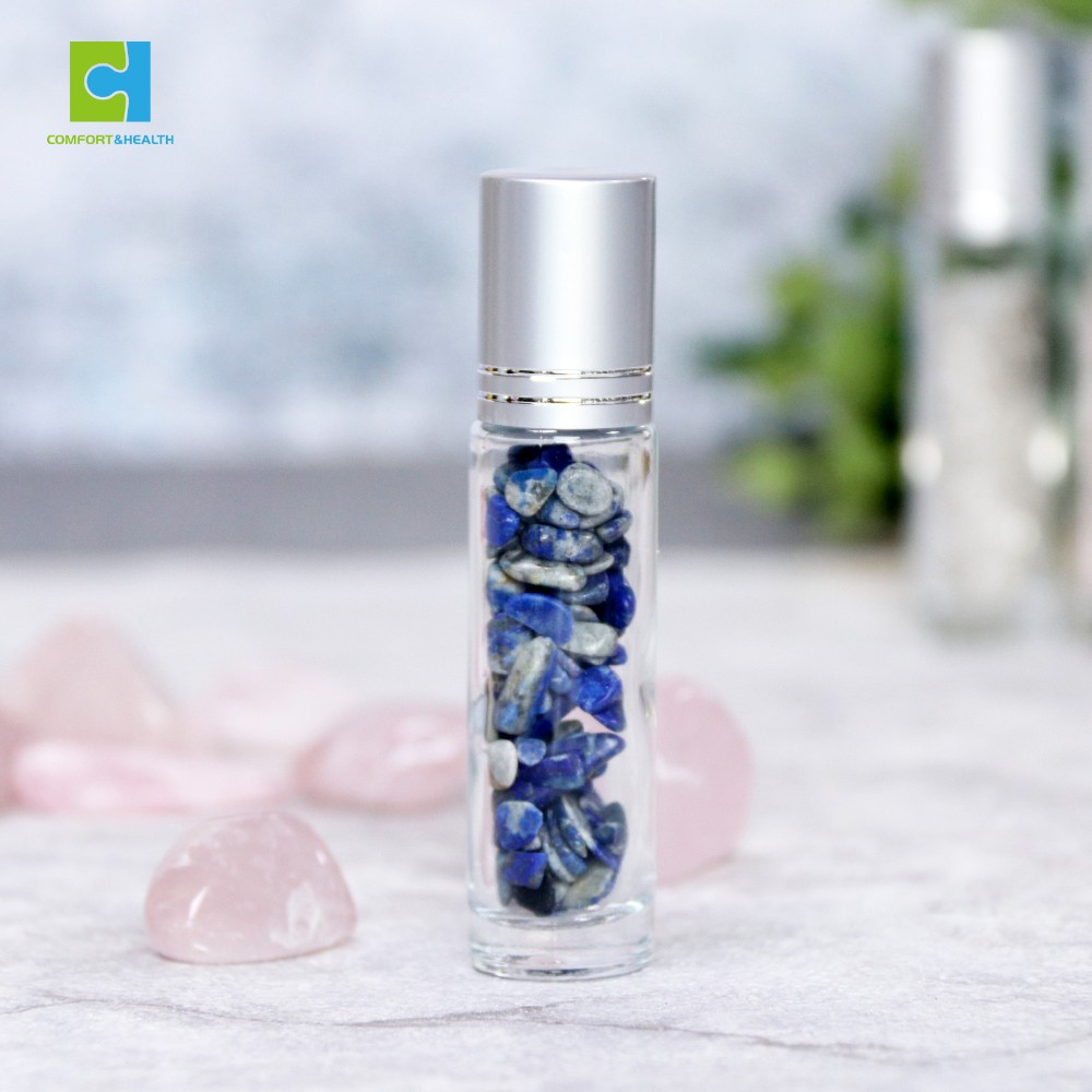 BPA Free Reusable Bamboo Perfume Natural Gemstones Crystal Glass Essential Oil Roller Bottles 10ML