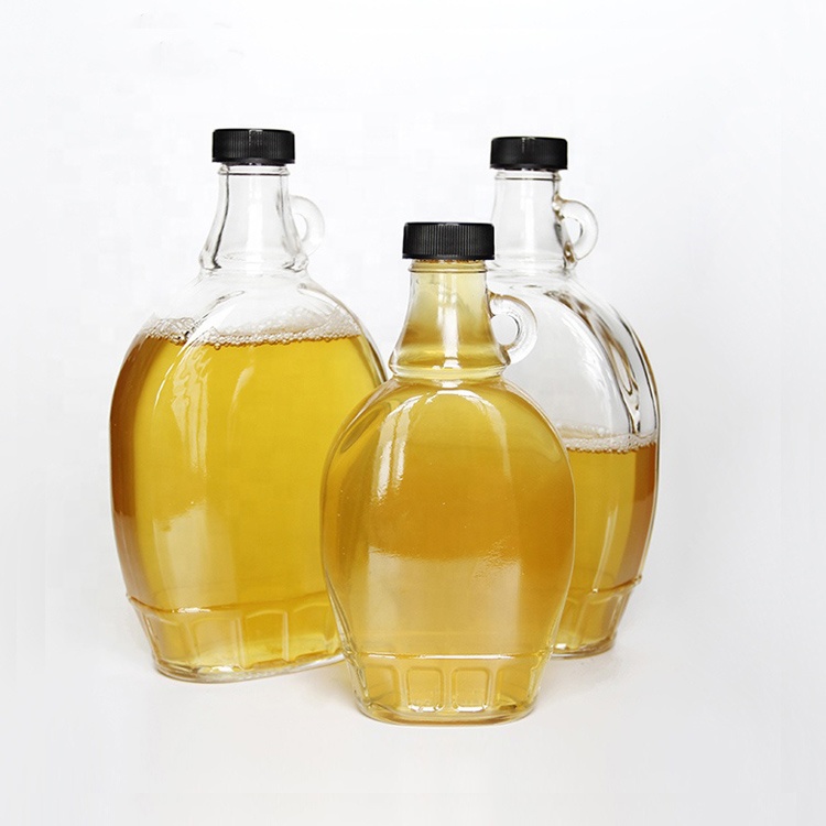 BPA Free Wholesale Clear 8oz 16oz Glass Leaf Maple Sryup Bottles With Screw Lid