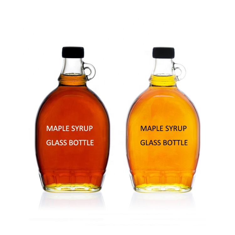 BPA Free Wholesale Clear 8oz 16oz Glass Leaf Maple Sryup Bottles With Screw Lid