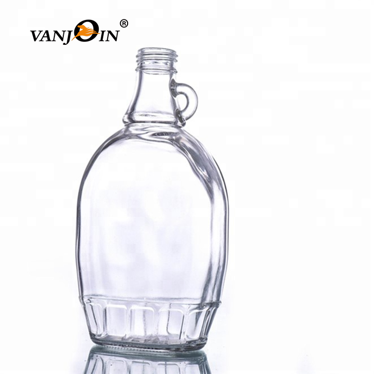 BPA Free Wholesale Clear 8oz 16oz Glass Leaf Maple Sryup Bottles With Screw Lid