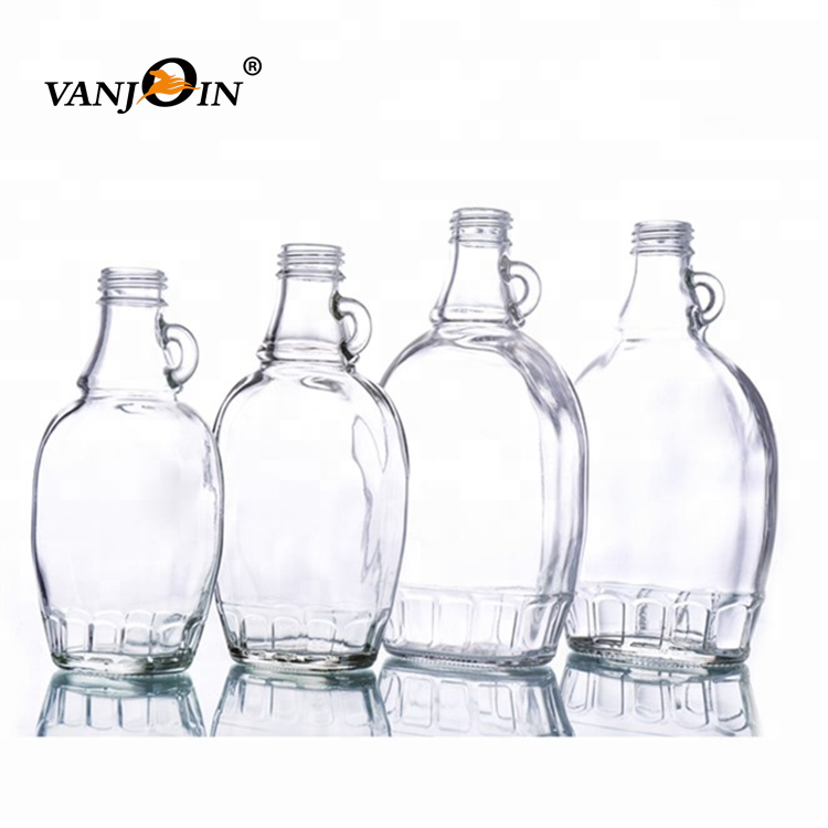 BPA Free Wholesale Clear 8oz 16oz Glass Leaf Maple Sryup Bottles With Screw Lid