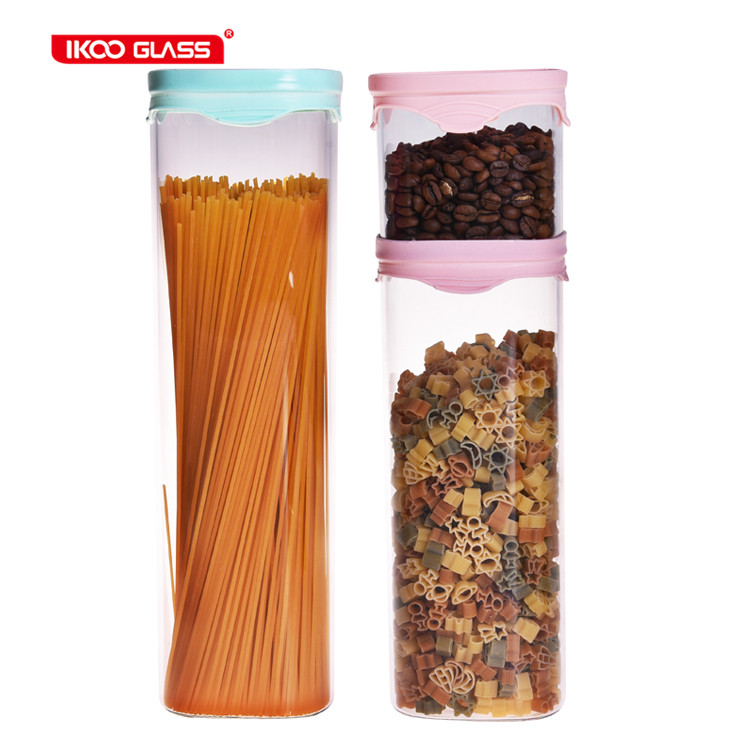 BPA free Kitchen storage cereal food container glass jar 1000ml with glass lid