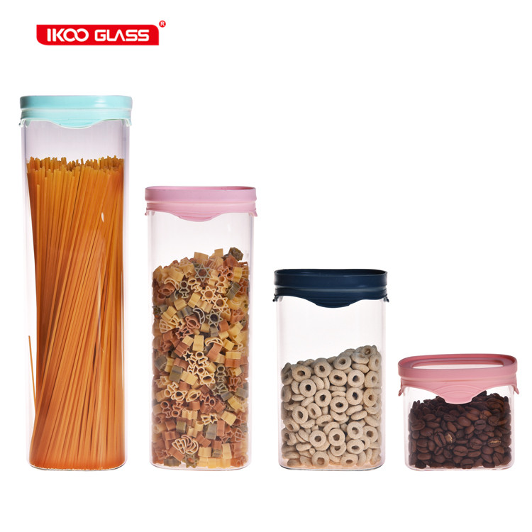 BPA free Kitchen storage cereal food container glass jar 1000ml with glass lid