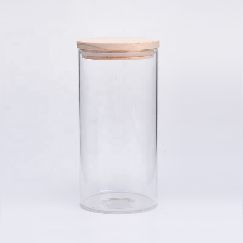 BPA free borosilicate Glass Containers With metal Lids with bamboo wooden lid