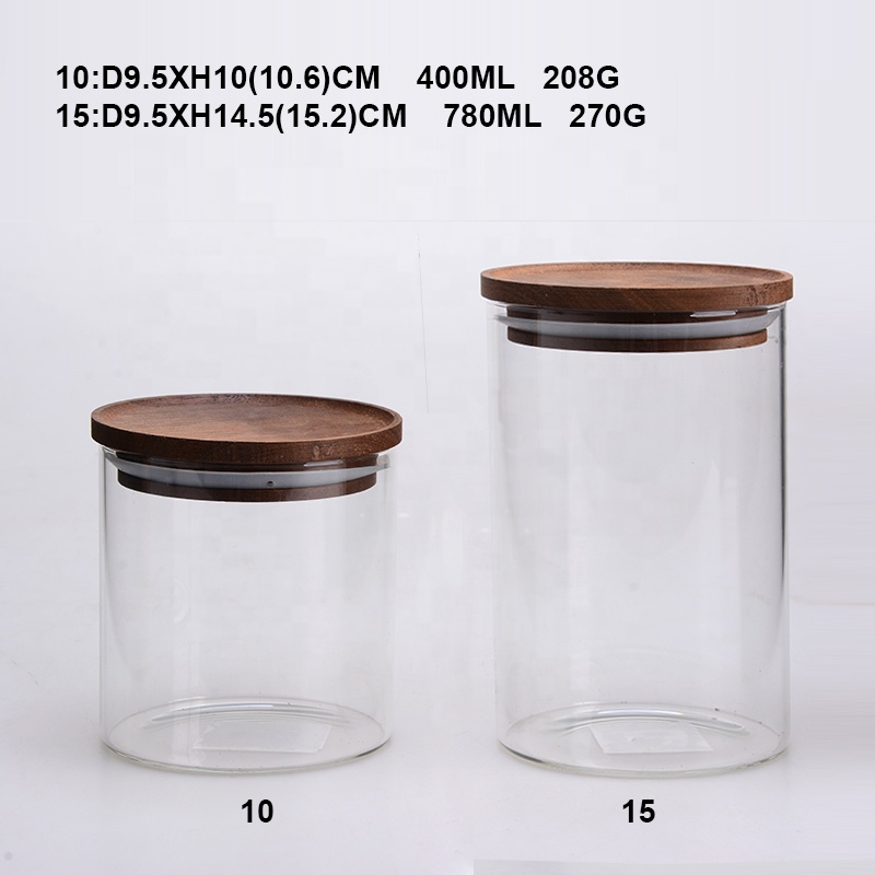 BPA free borosilicate Glass Containers With metal Lids with bamboo wooden lid