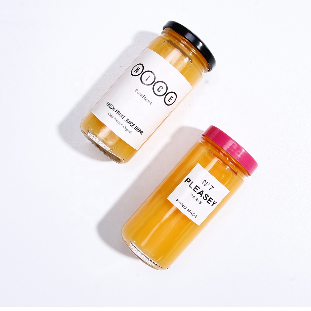 BPA free empty round 16oz straight sided wide mouth smoothies juice milk storage glass bottle with metal lid