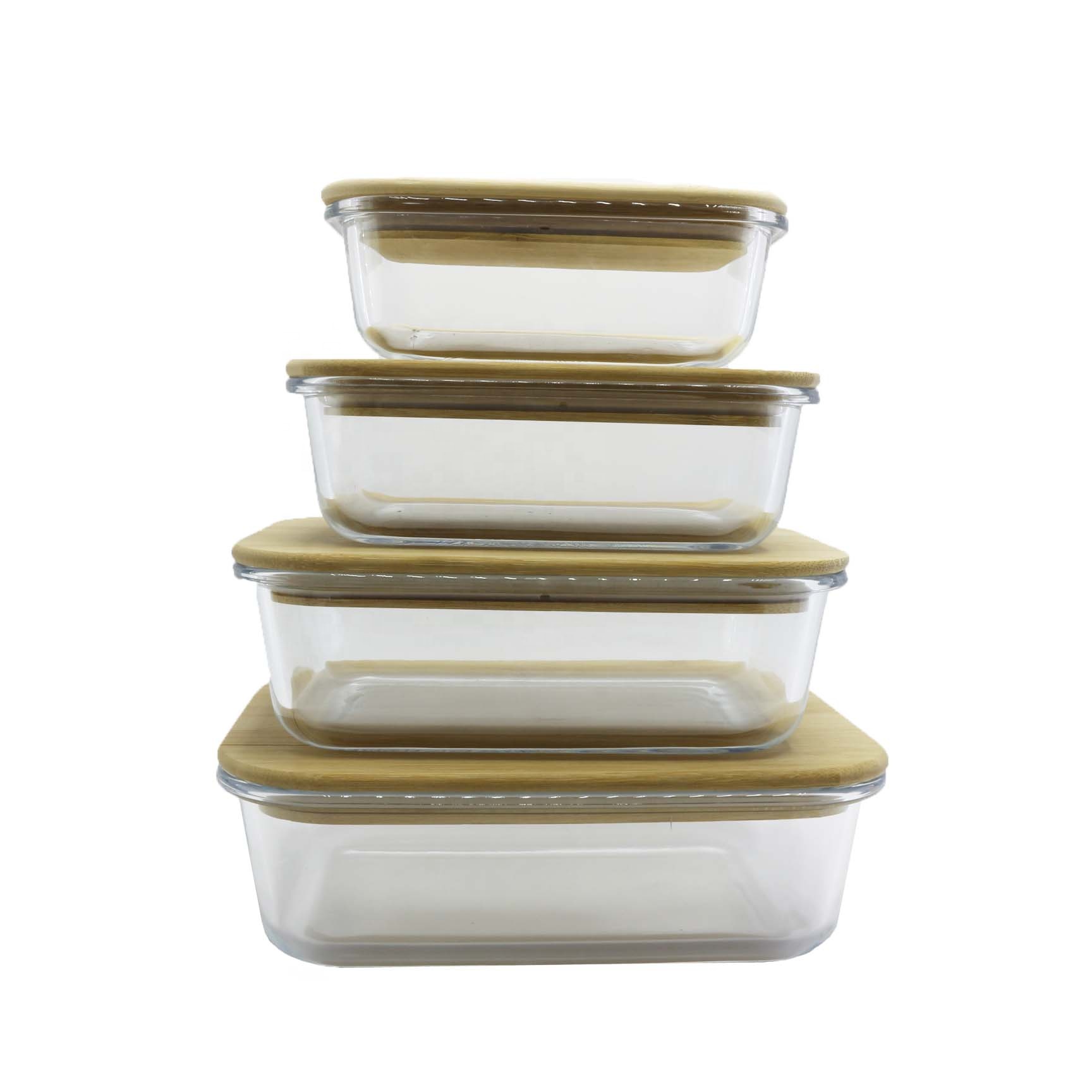 BPA free glass food storage container with natural bamboo wood lid LB-CC15