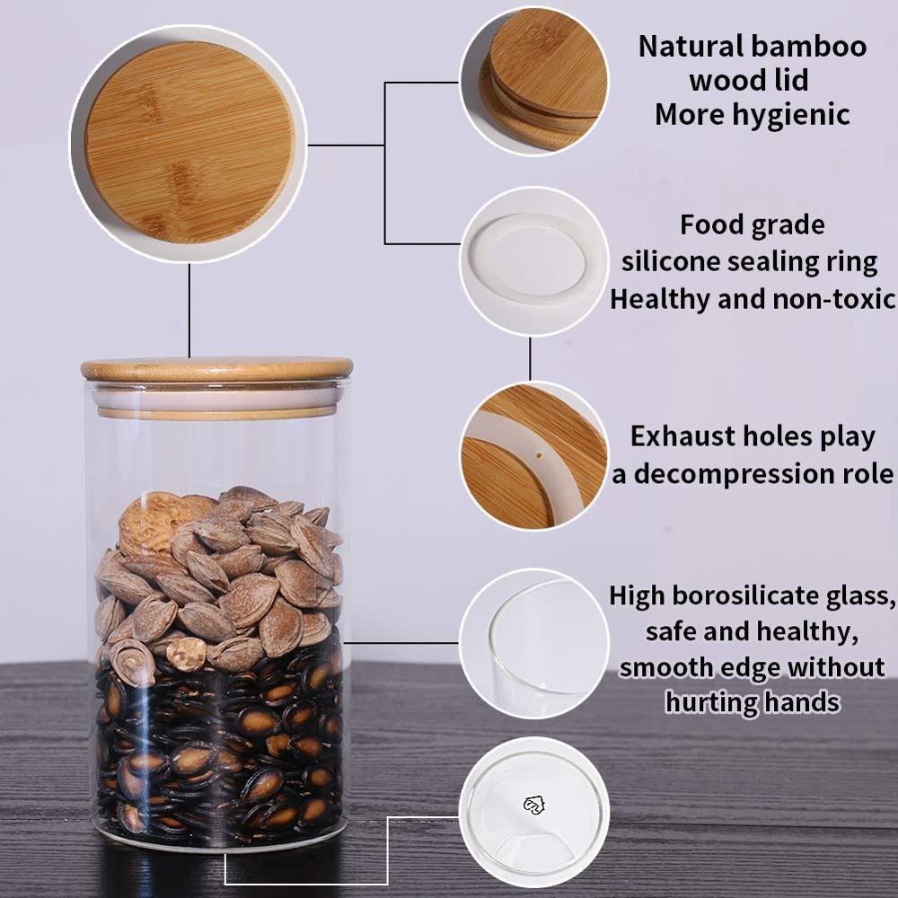 BPA free high borosilicate glass airtight big glass jars with bamboo lid