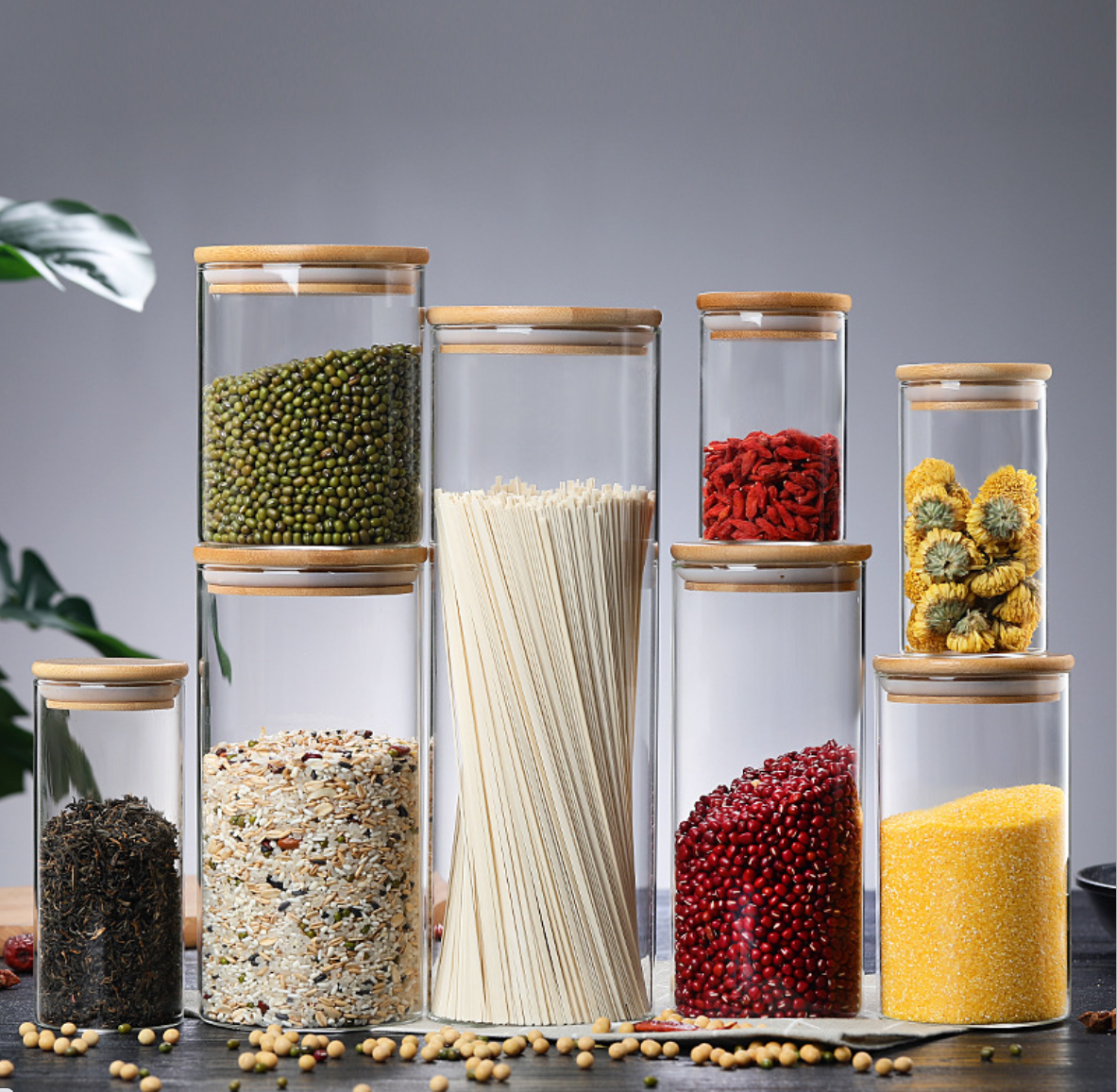 BPA free high borosilicate heat resistant wooden lid round glass jar with bamboo lid
