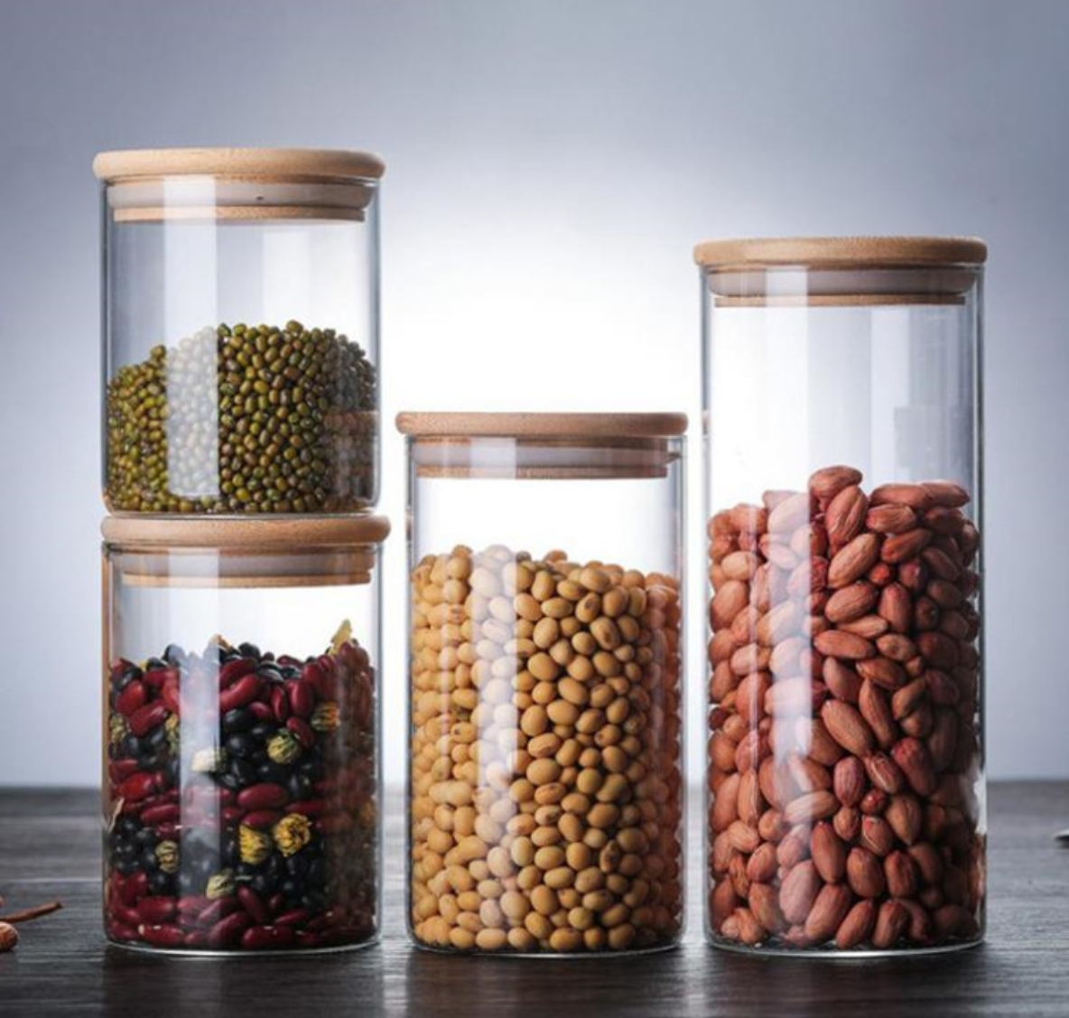 BPA free high borosilicate heat resistant wooden lid round glass jar with bamboo lid