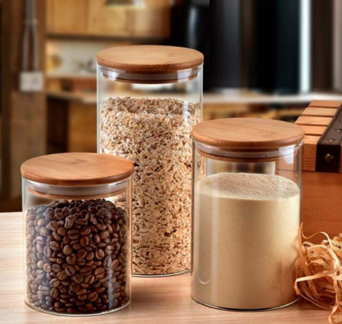 BPA free high borosilicate heat resistant wooden lid round glass jar with bamboo lid